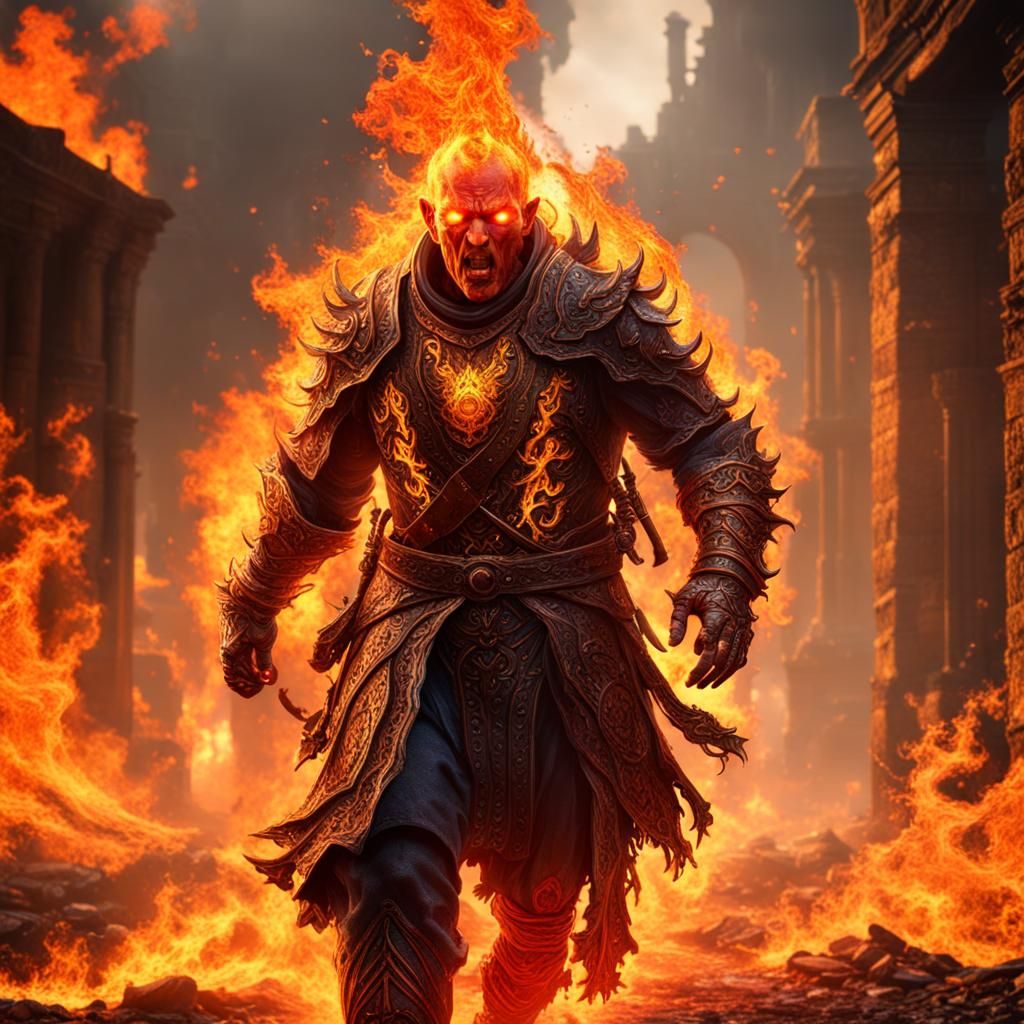 Fire engulfing walking man