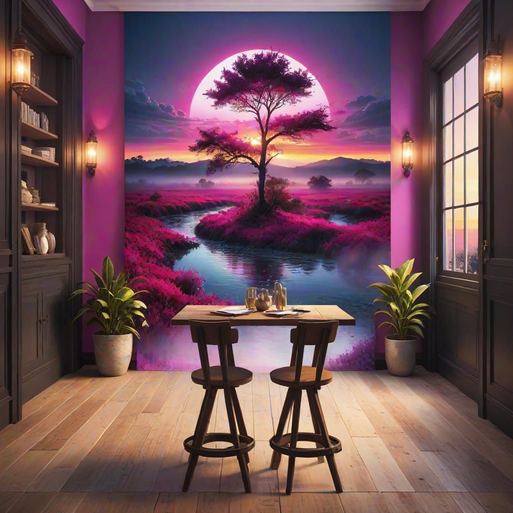 Biophilic Art: Vibrant Sunset and Sparkling Waters