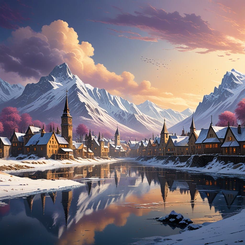 Templar Infantry on Frozen Lake: Gouache Painting