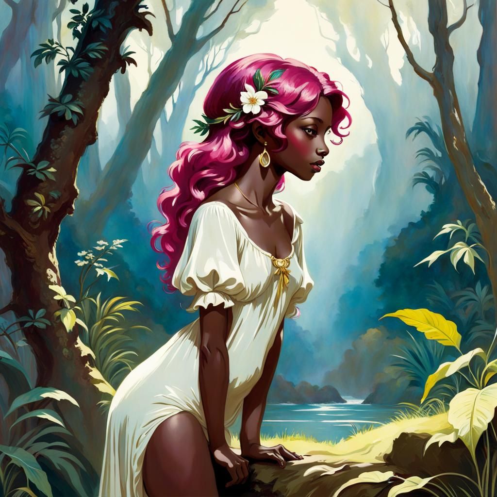 Magenta Haired Woman in Pre-Raphaelite Style