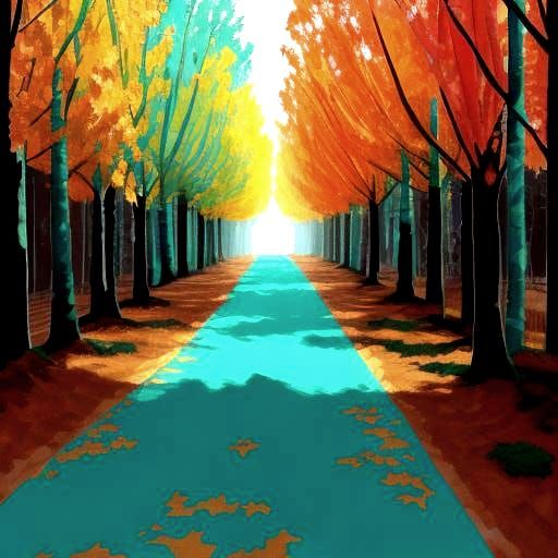 Cubist Robots Strolling on Golden Road in Emerald Light