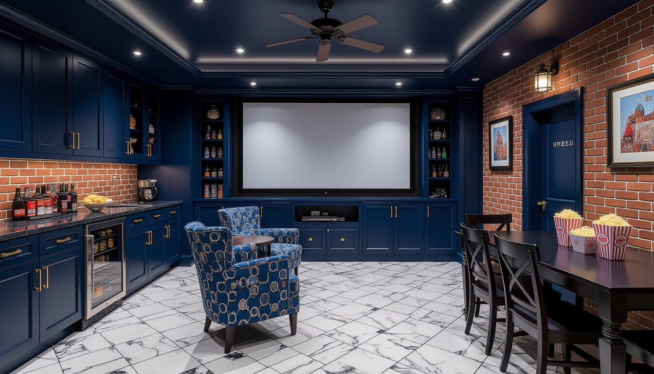 Victorian Movie Room with Theater Seating