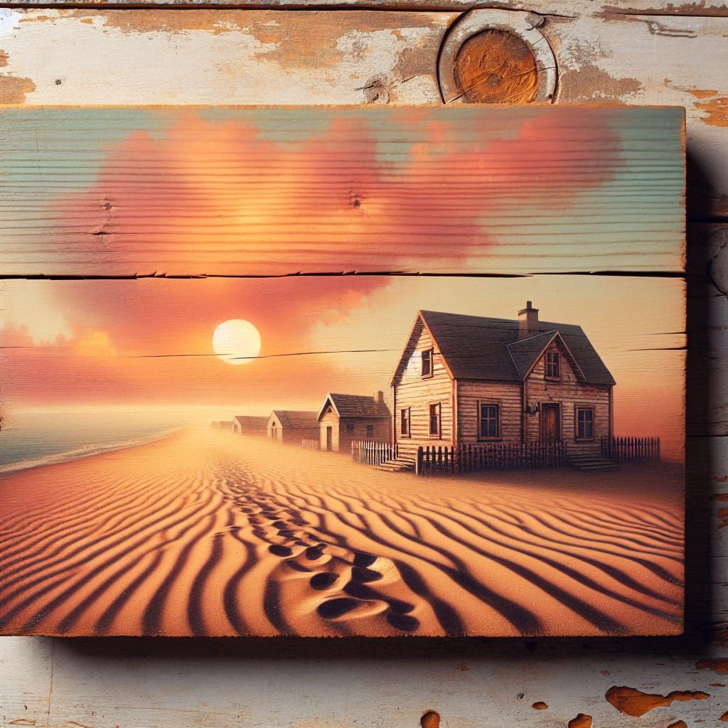 Rustic Beach House Sunset Painted on Wood