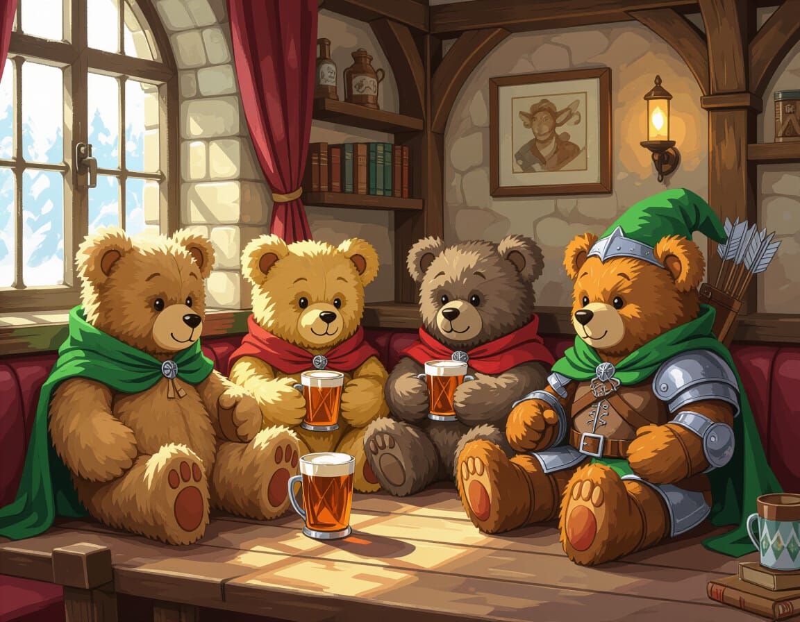 Teddy Bears Adventuring in a Tavern, Keith Parkinson Style
