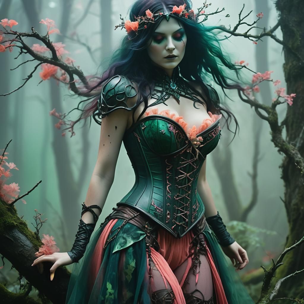 Sorceress in Misty Woods: Fantasy Art