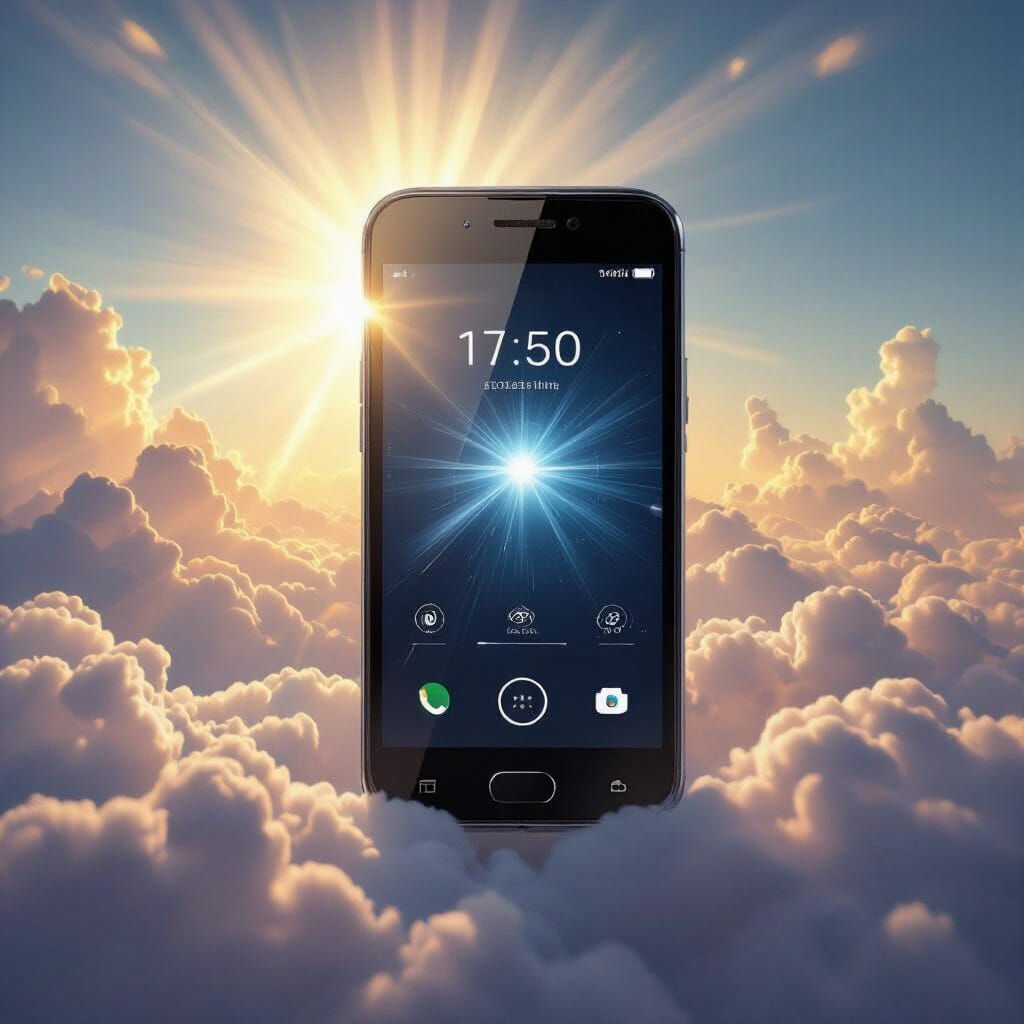 Mini Smartphone Surrounded by Divine Light