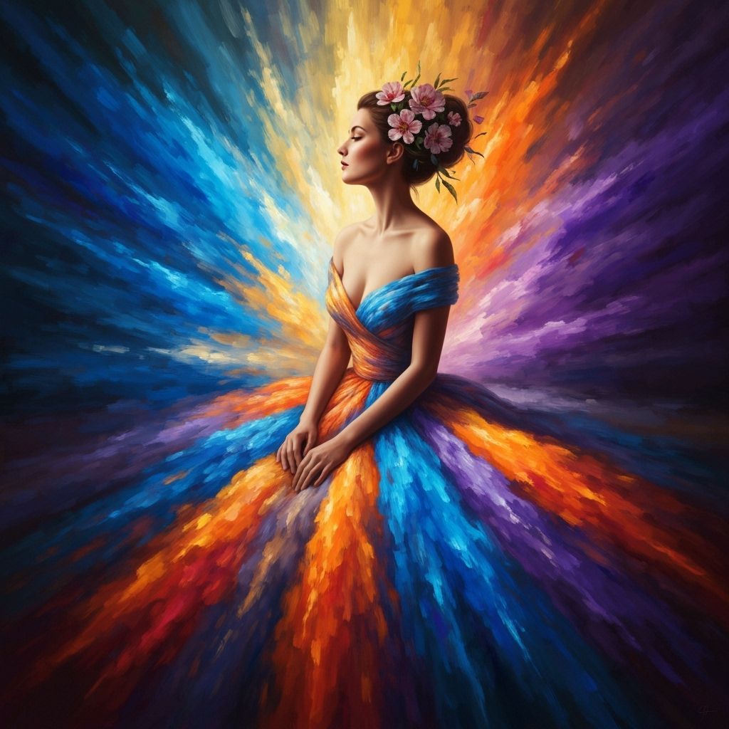 Vibrant Digital Portrait of Woman Amidst Swirling Color
