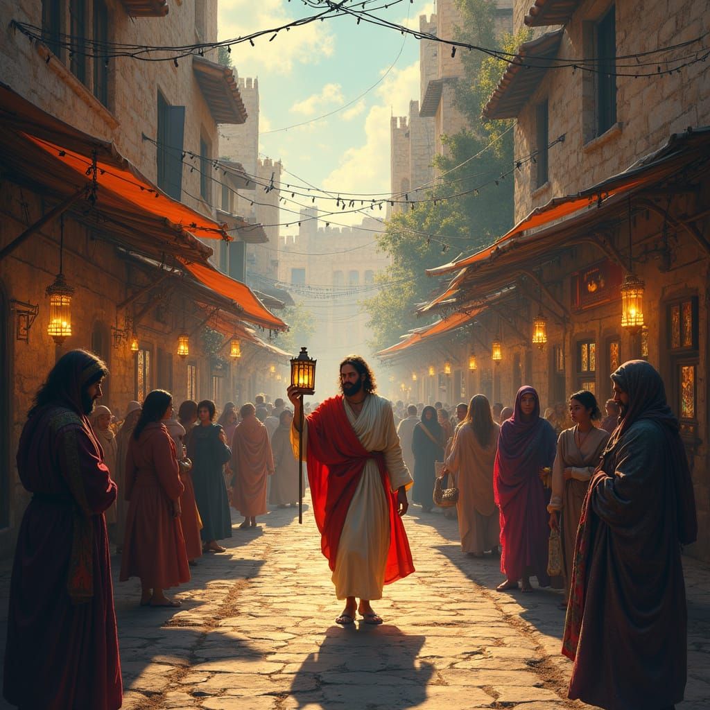 Christ in Jerusalem Market with Lantern