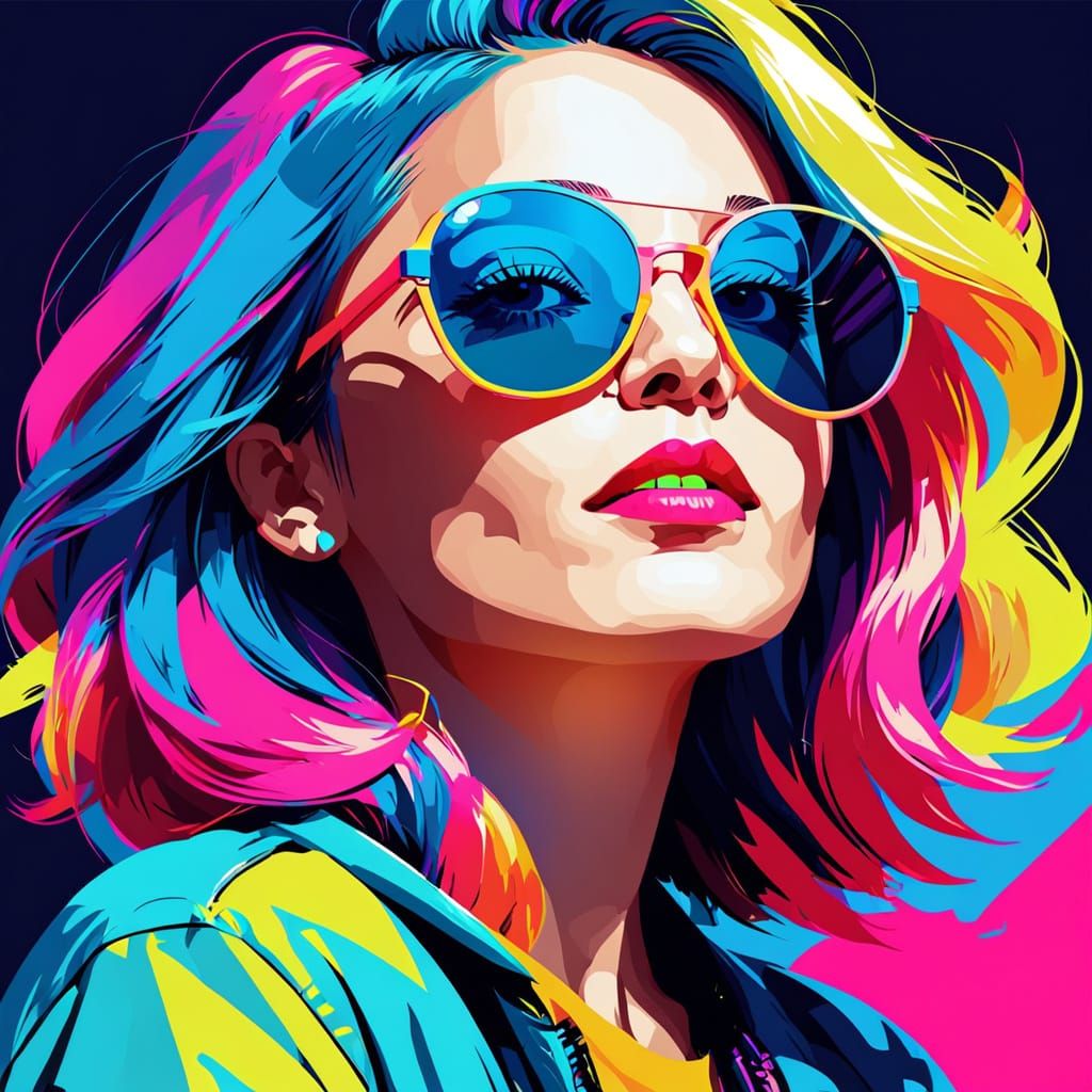 Colorful WPAP Pop Art Portrait with Neon Glow