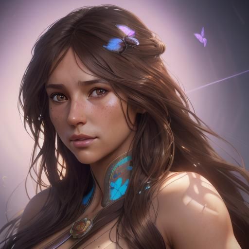 Girl with Butterfly Portrait in Hyperdetailed Style