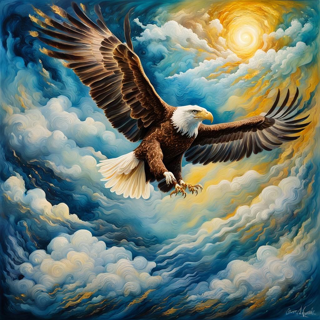 Majestic Eagle Soaring: Impressionist Landscape Painting