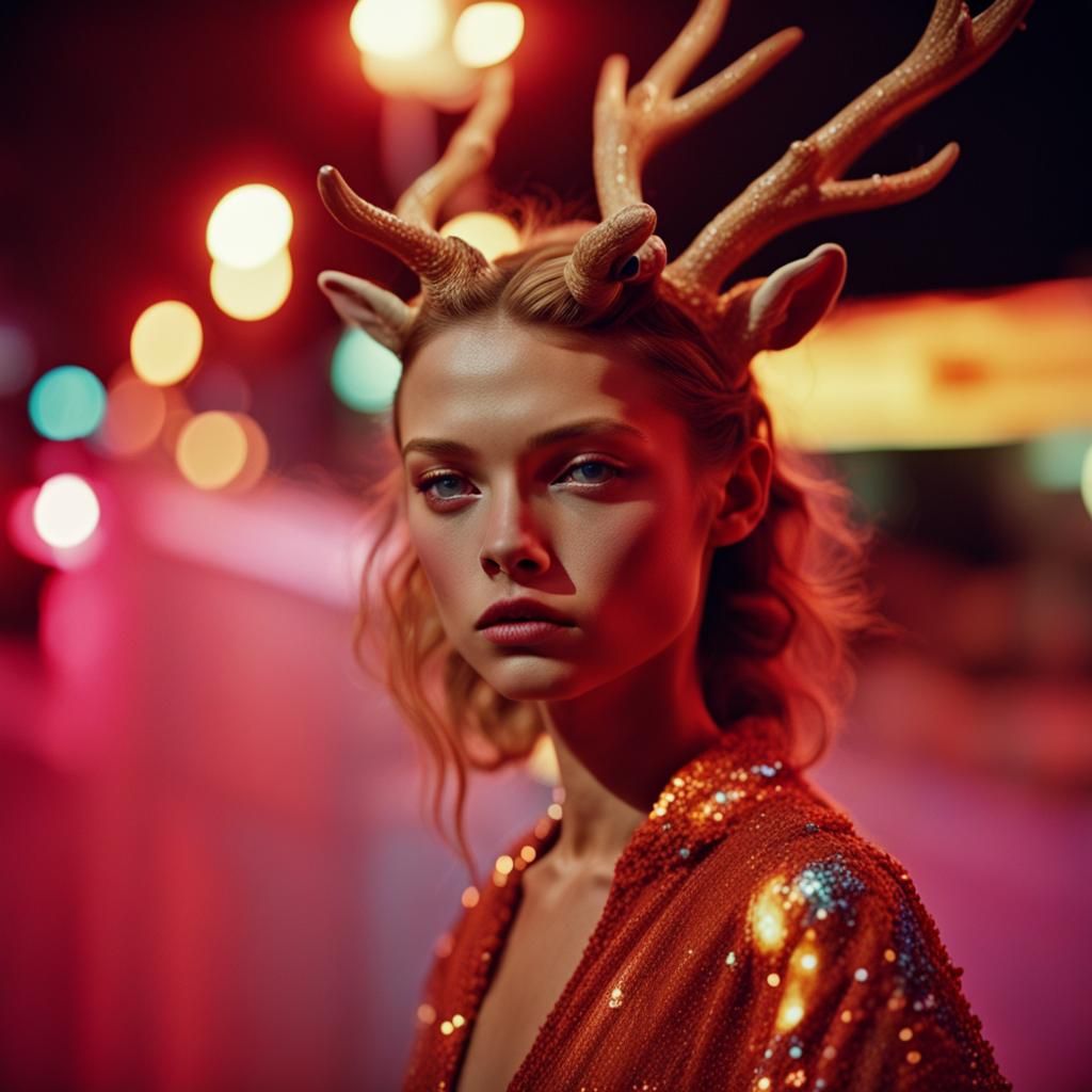 Vibrant Deer Portrait in Fashion Photography Style