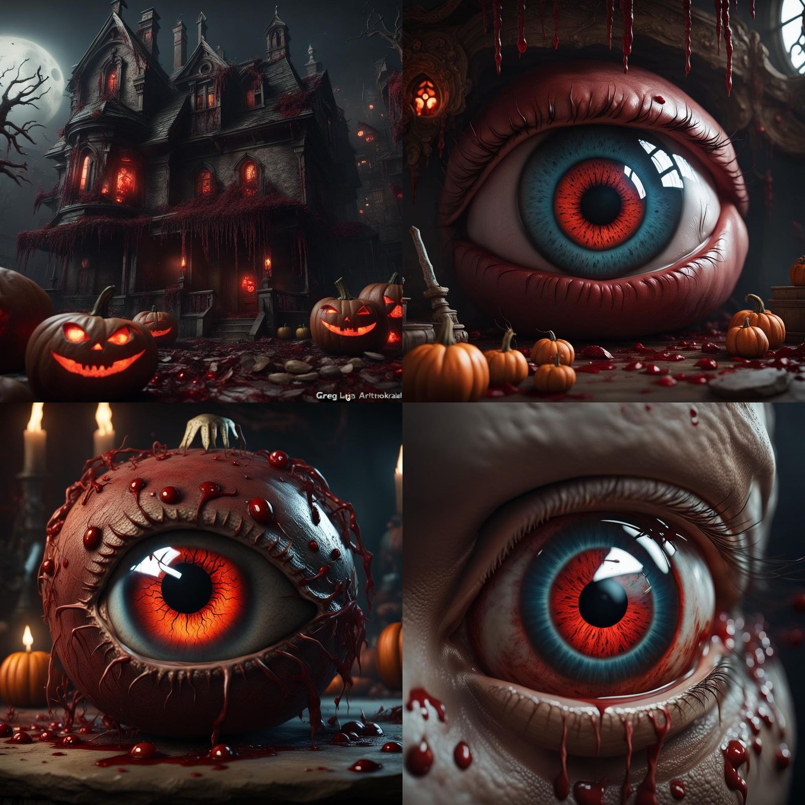 An eyeball Halloween. It must be a scarry haunted house with creepy eyeballs oozing blood from strange places.