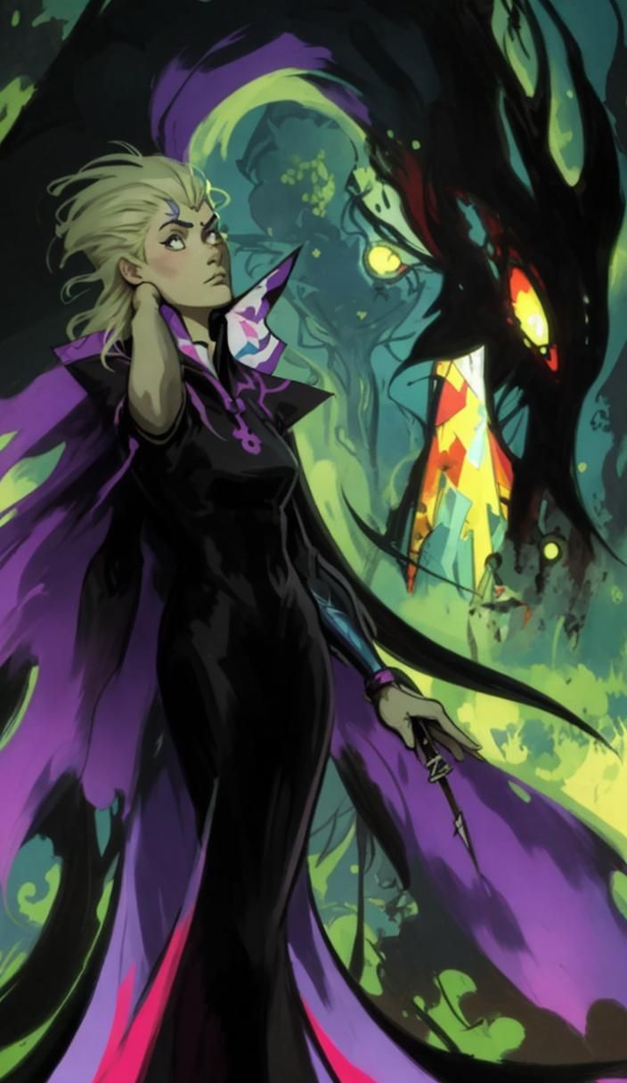 Anime Warrior in Comic Style with Stained Glass Texture