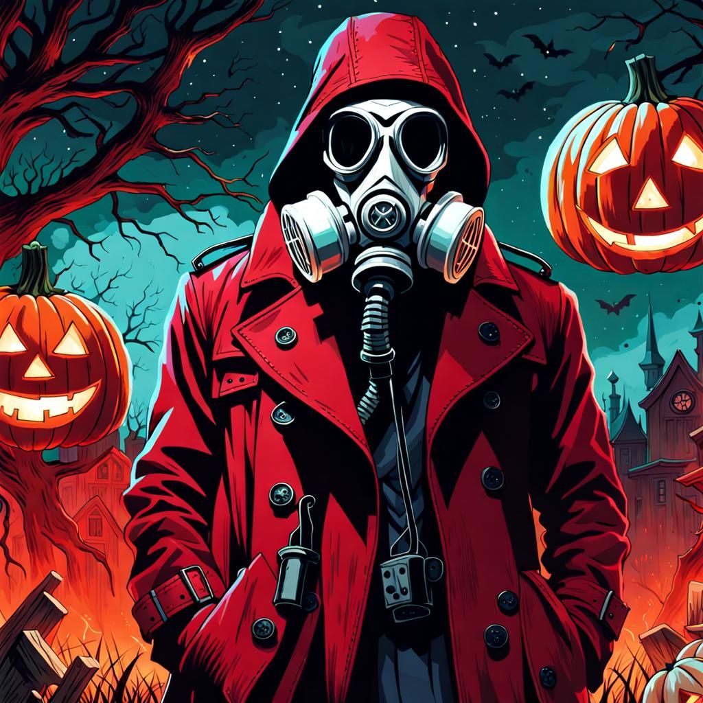 Skeleton in Gas Mask Watercolor Portrait