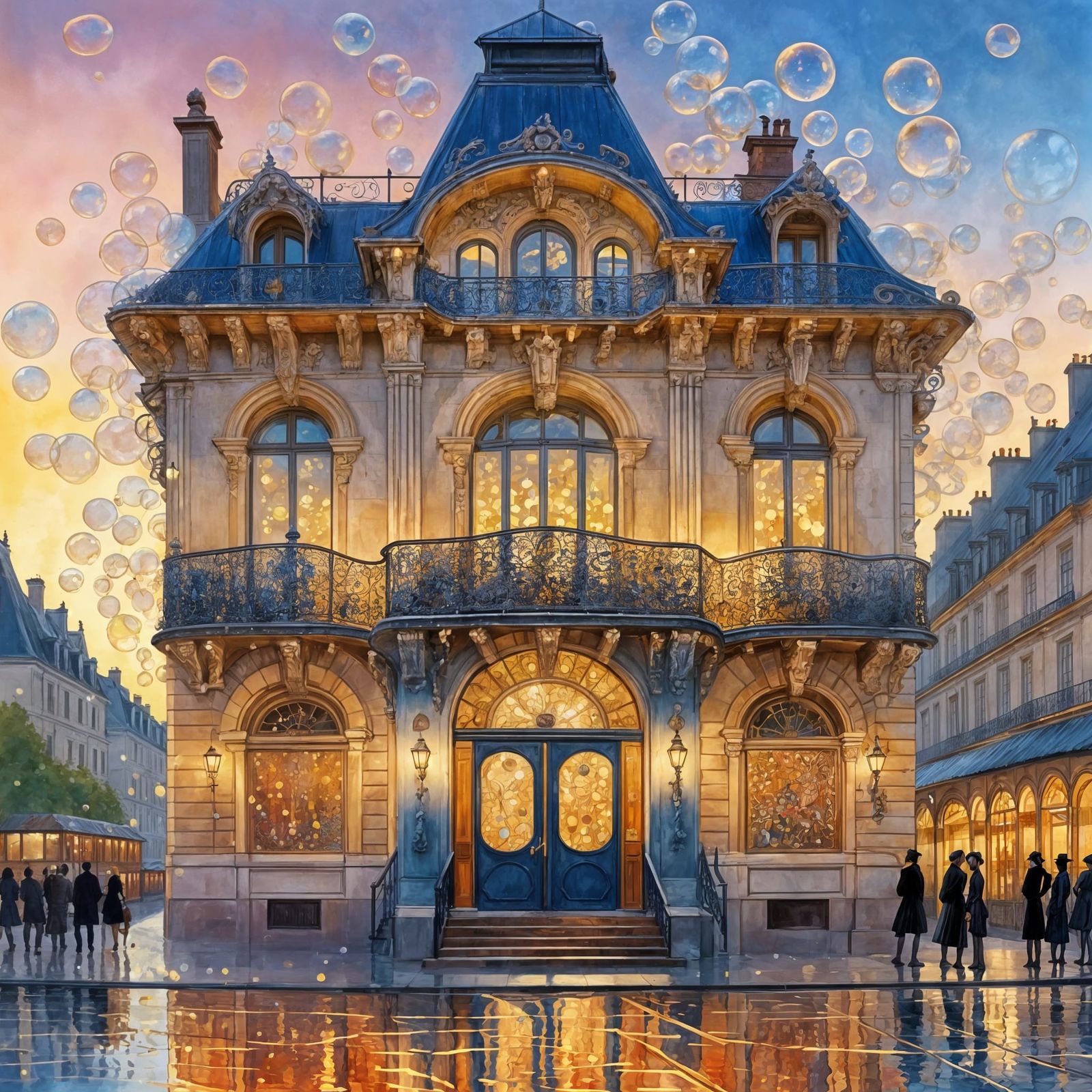 Elegant Belle Epoque Train Station with Soap Bubbles
