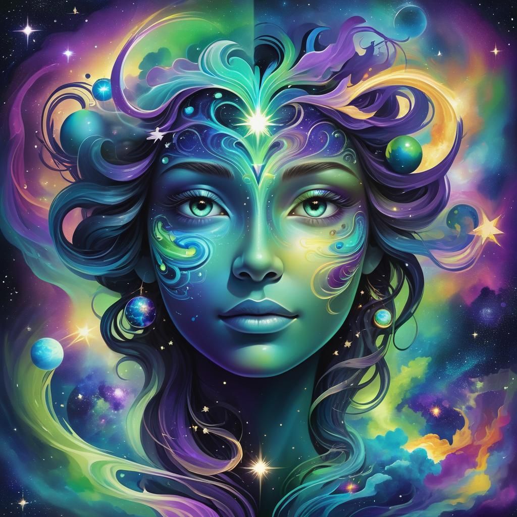 Ethereal Cosmic Goddess in Vibrant Digital Art