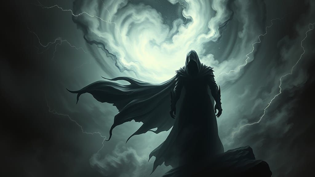 Ominous Figure Emerges from Vortex in Gothic Fantasy Style