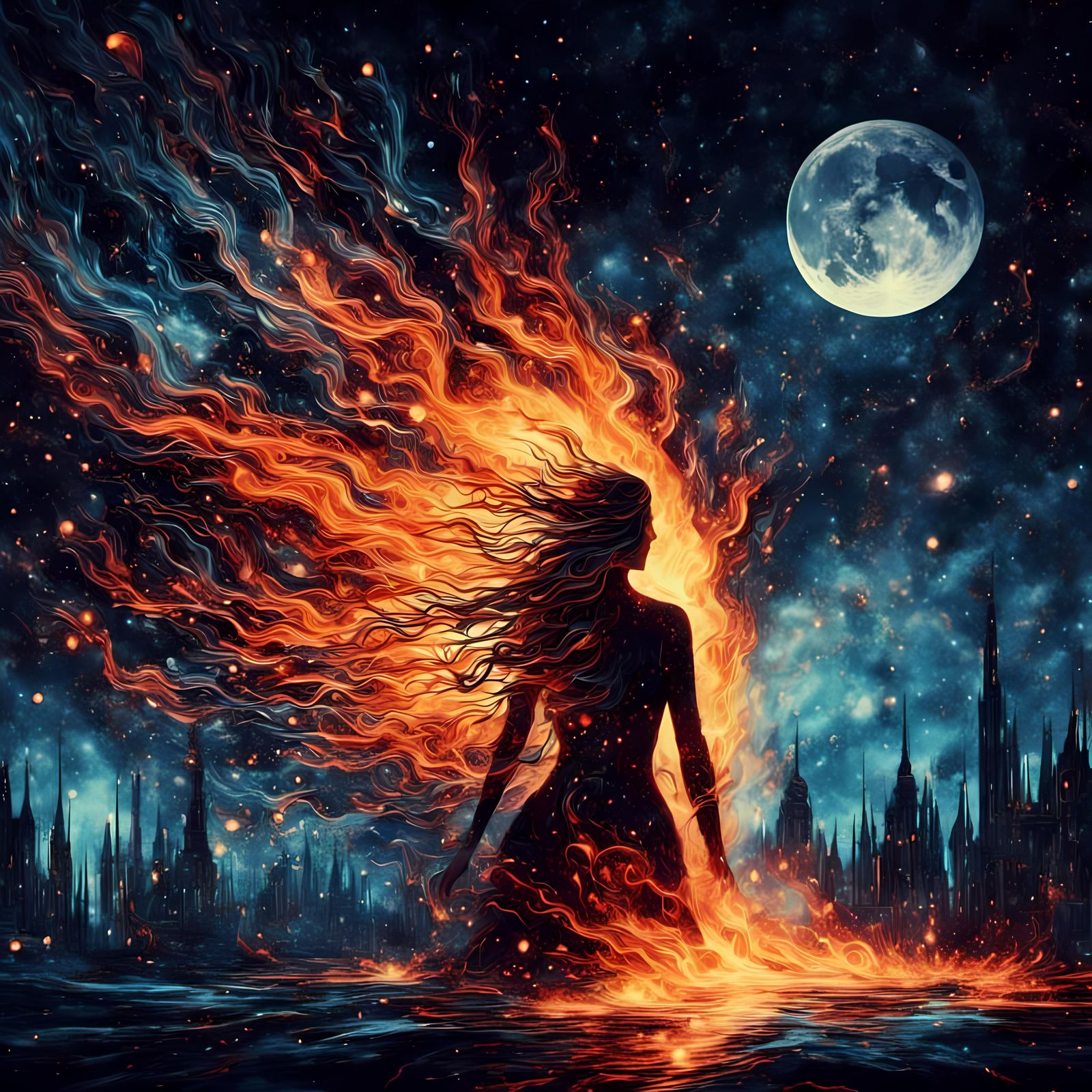 Fiery Rain Collage in Surreal Glitchcore Style