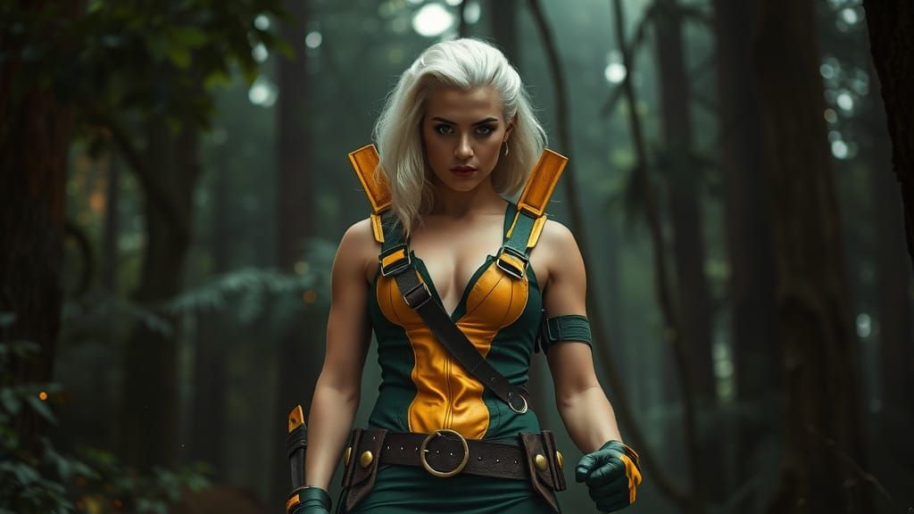 Southern Belle Rogue Stands Tall in Lush Forest, X-Men Icon