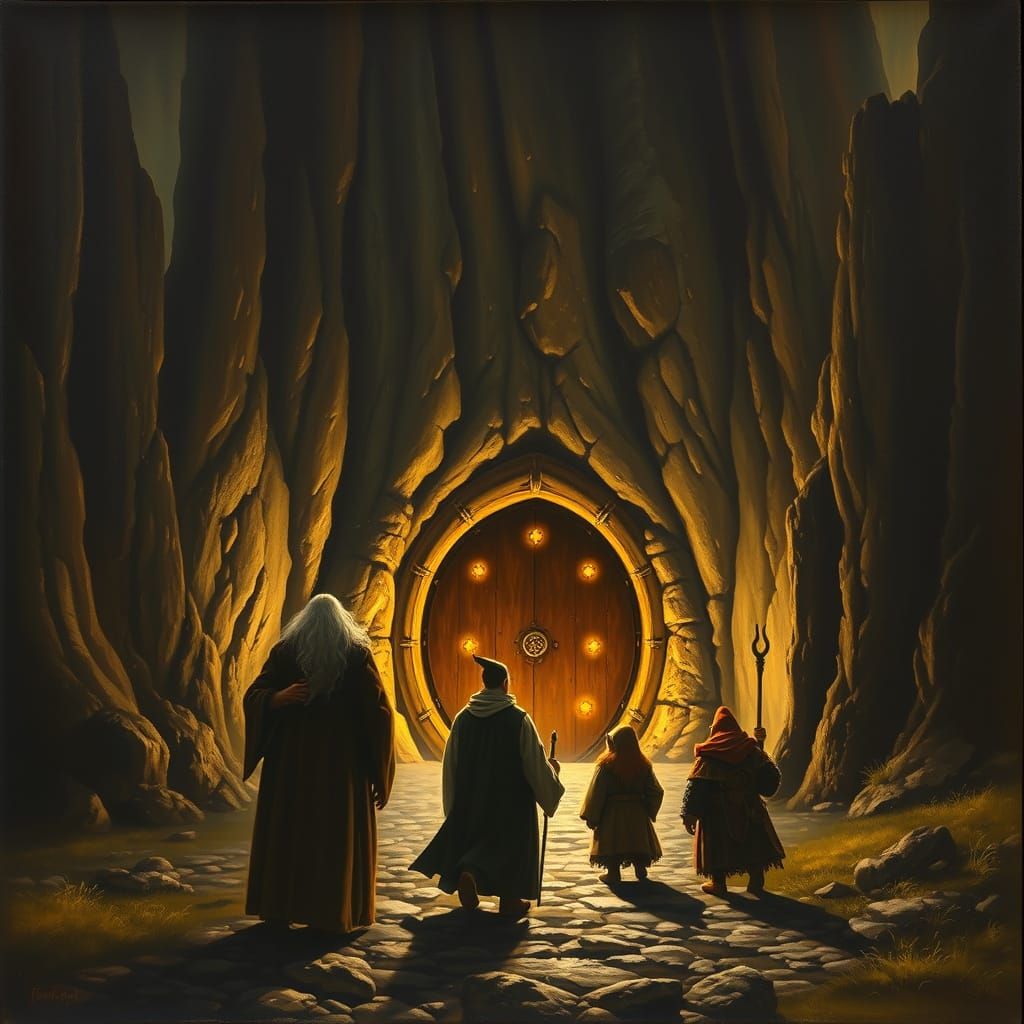 Wizard Leads Company to Magic Doorway