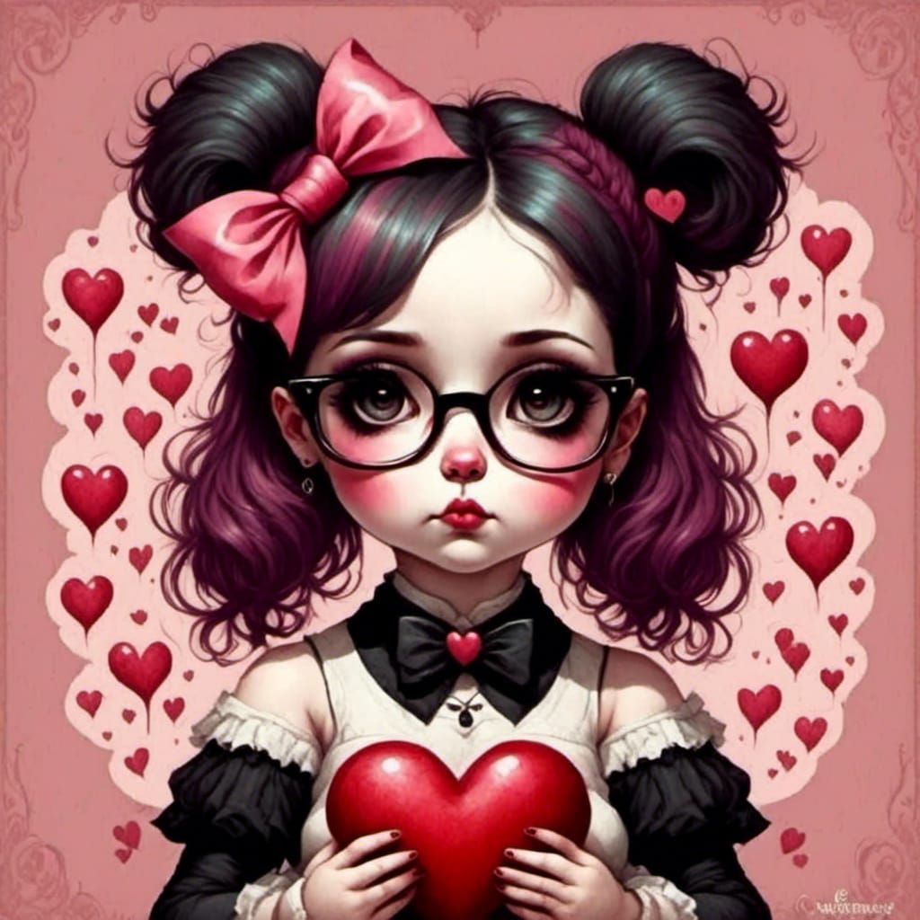 Cute Panda Girl Holding Heart in Pop Surrealism Style