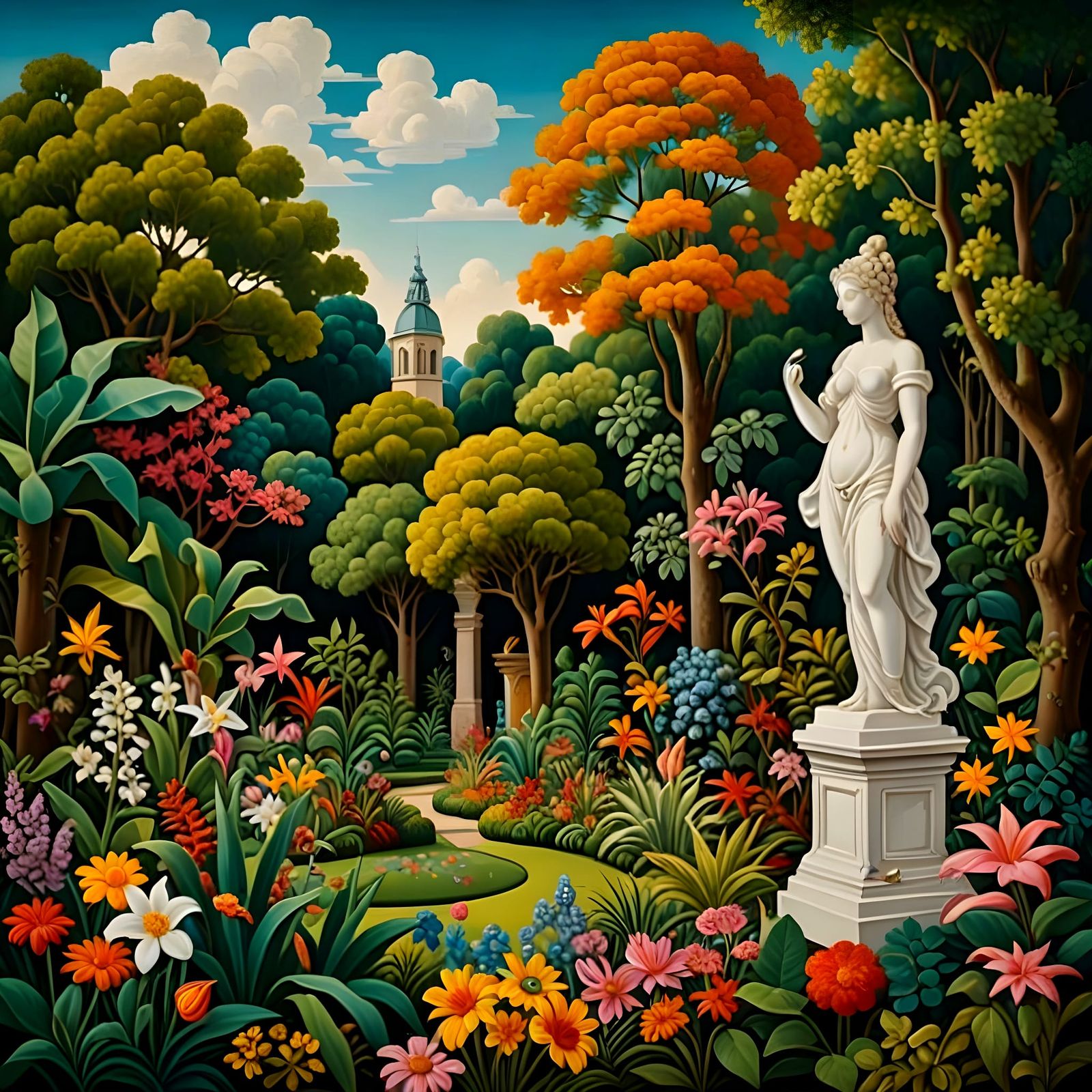 Surreal Baroque Garden Scene with Grand Fountain