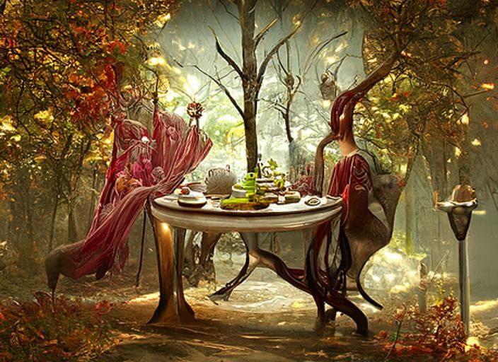 Autumn Forest Fantasy Teatime in Surreal Style