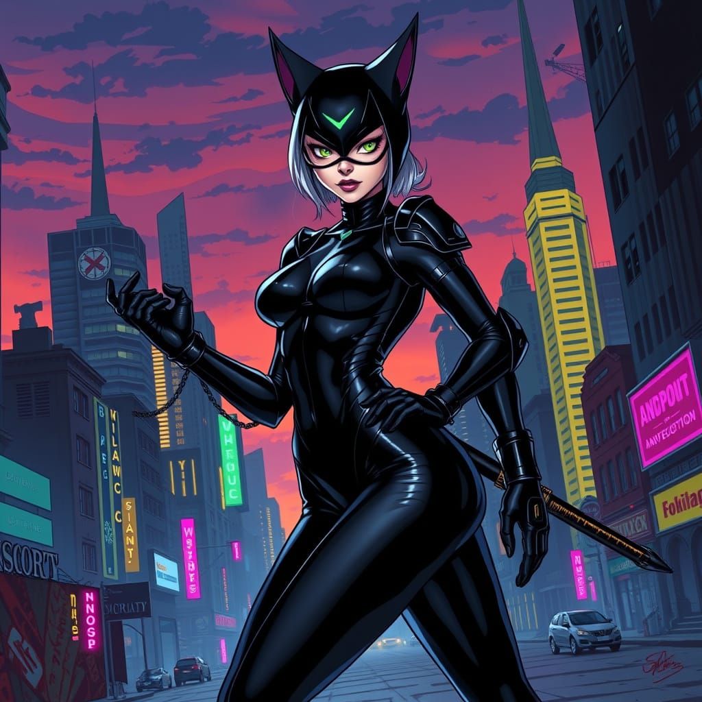 Android Catwoman Unleashes Dark Futuristic Power