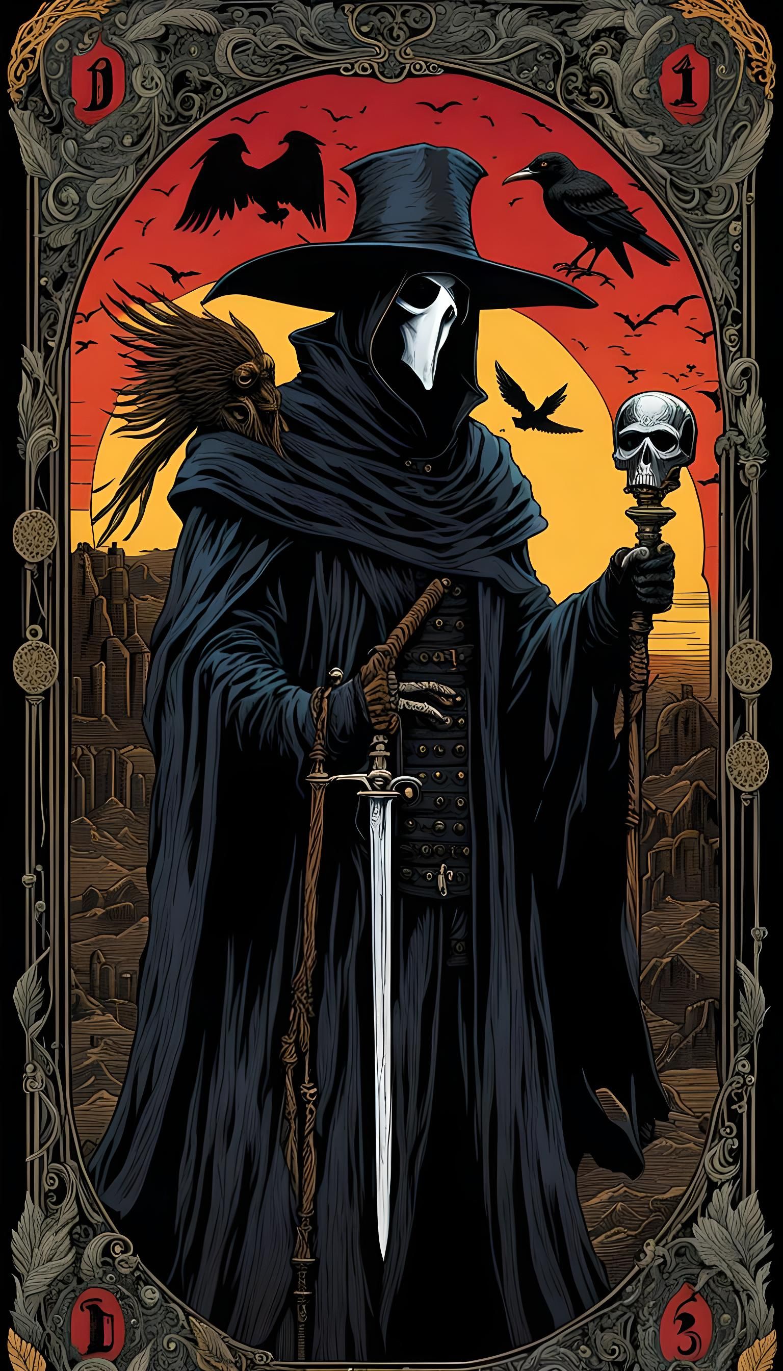 Plague Doctor as Death Tarot Card in Gothic Art