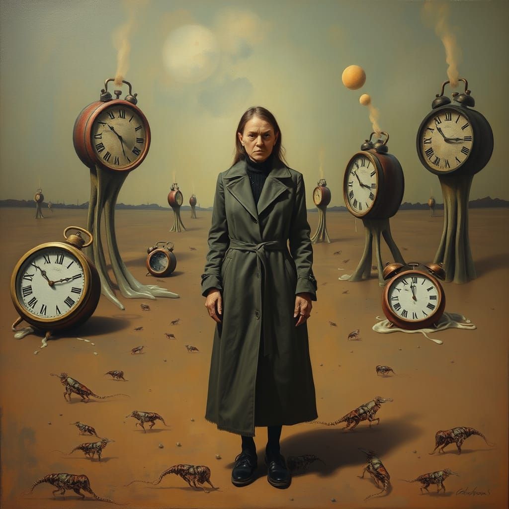 Surreal Woman in Melting Landscape, Oil on Canvas