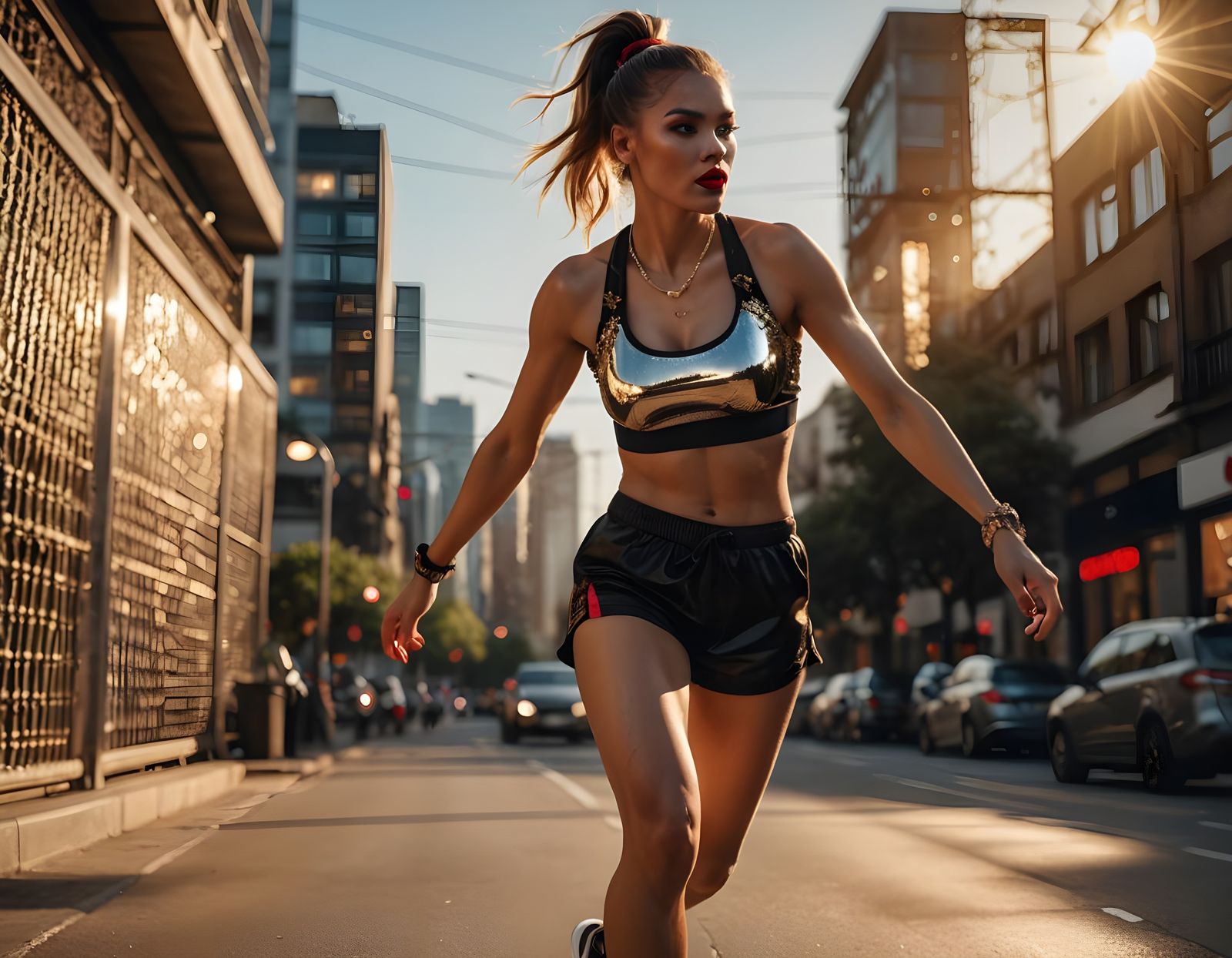 Sultry Fitness Model in High-Fashion Digital Art