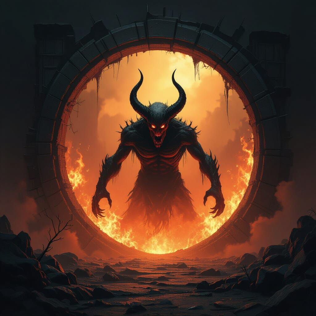 Terrifying Demon Emerges from Fiery Portal