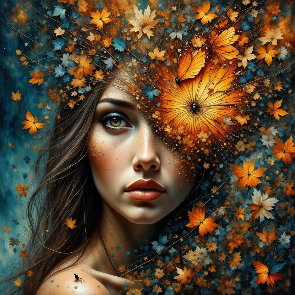 Abstract Autumn Butterfly Woman Face