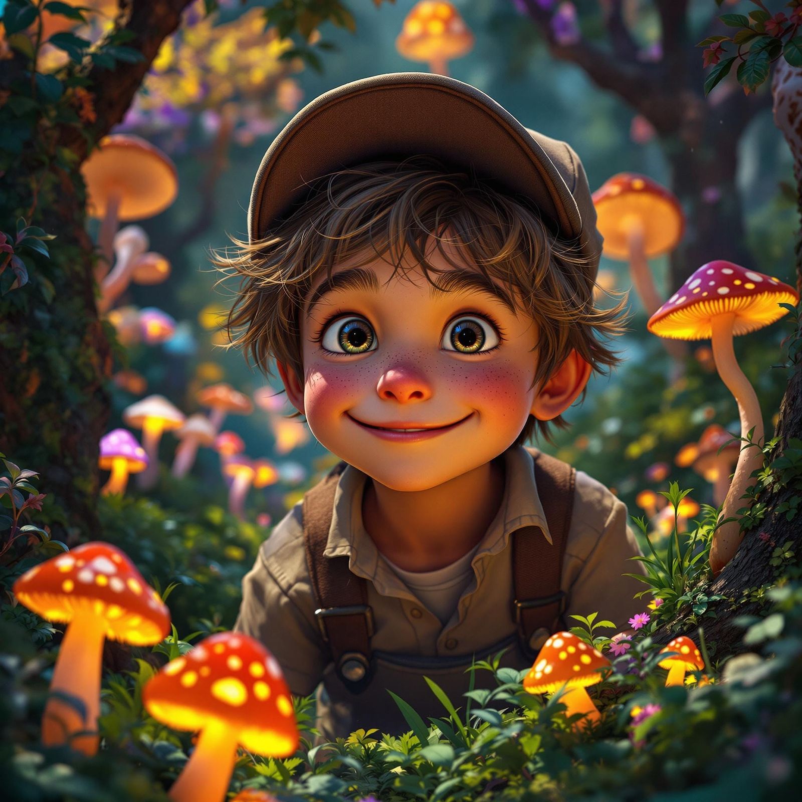 Whimsical Boy in Enchanted Forest