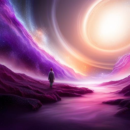 Galactic Angel: Purple Orbs and Black Hole