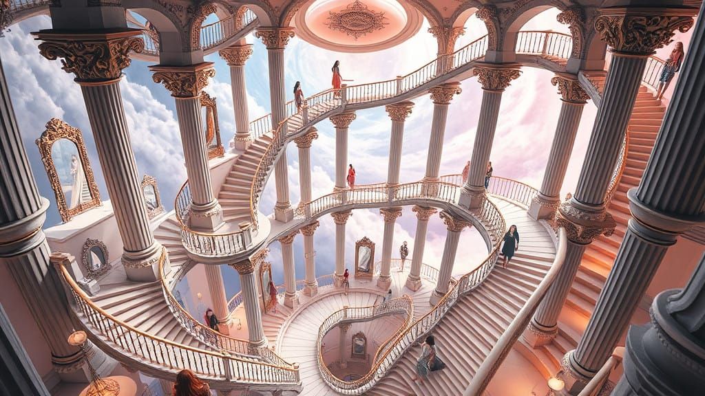 Surreal Architectural Masterpiece Inspired by M.C. Escher's...