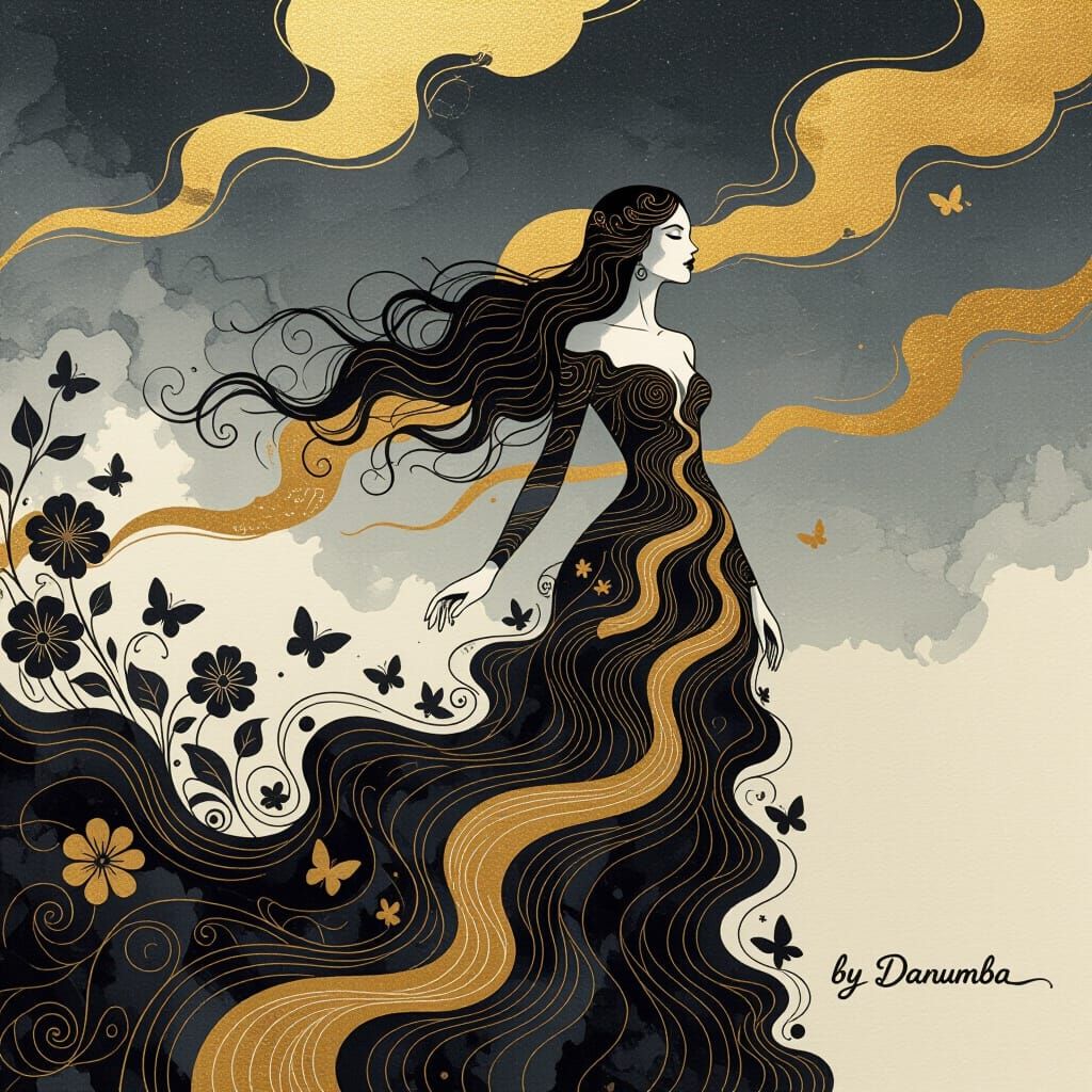 Ethereal Woman of Ink and Gold