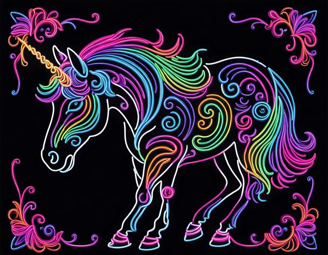 Neon Unicorn Outline on Black Background
