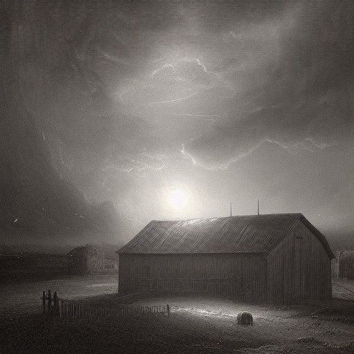 Spooky Barn at Night in Moody Horror Style