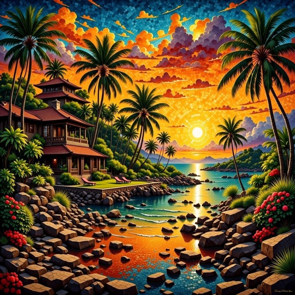 Abstract Tessellated Sun Design in Geometric Style