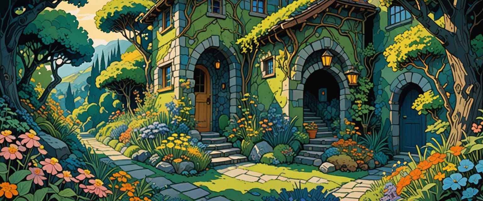 Whimsical Village Scene in Comic Book Style