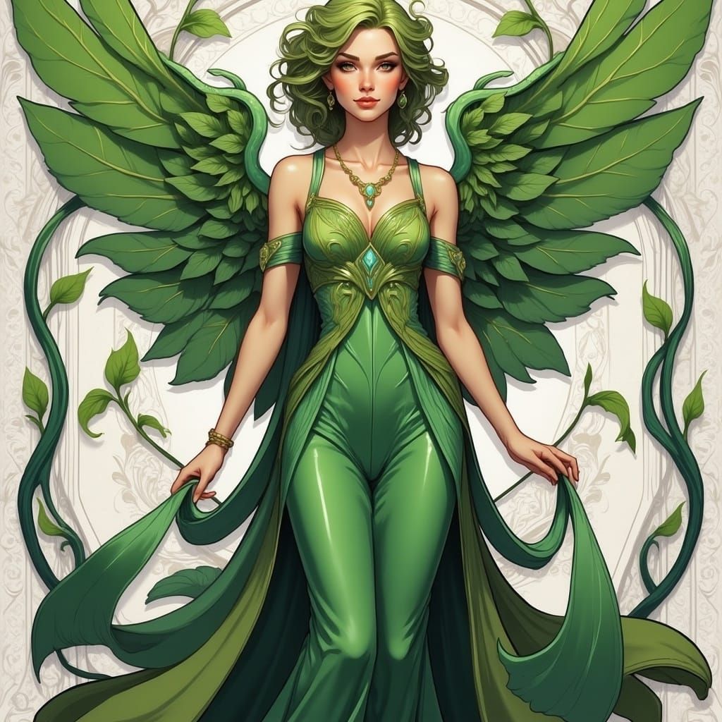 Art Deco Mother with Apple Green Wings