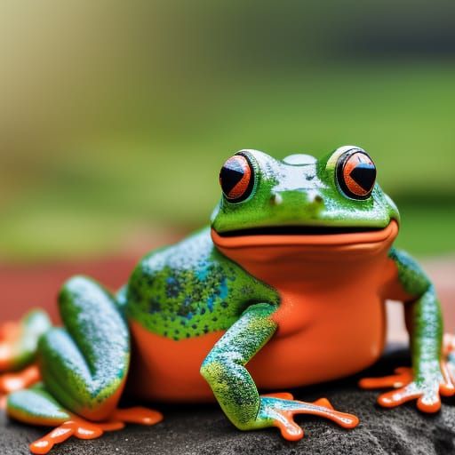 Smiling Colorful Frog Beside Pond in Natural Light