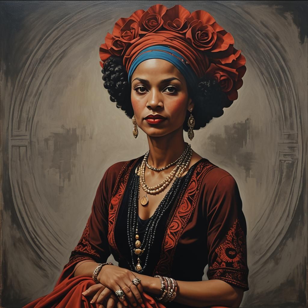 Art Deco Gypsy Matron Portrait in Mixed Media