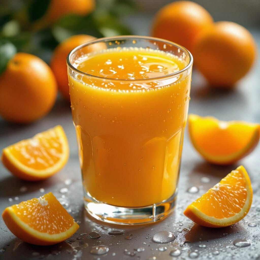 Hyperrealistic Chilled Orange Juice Still Life