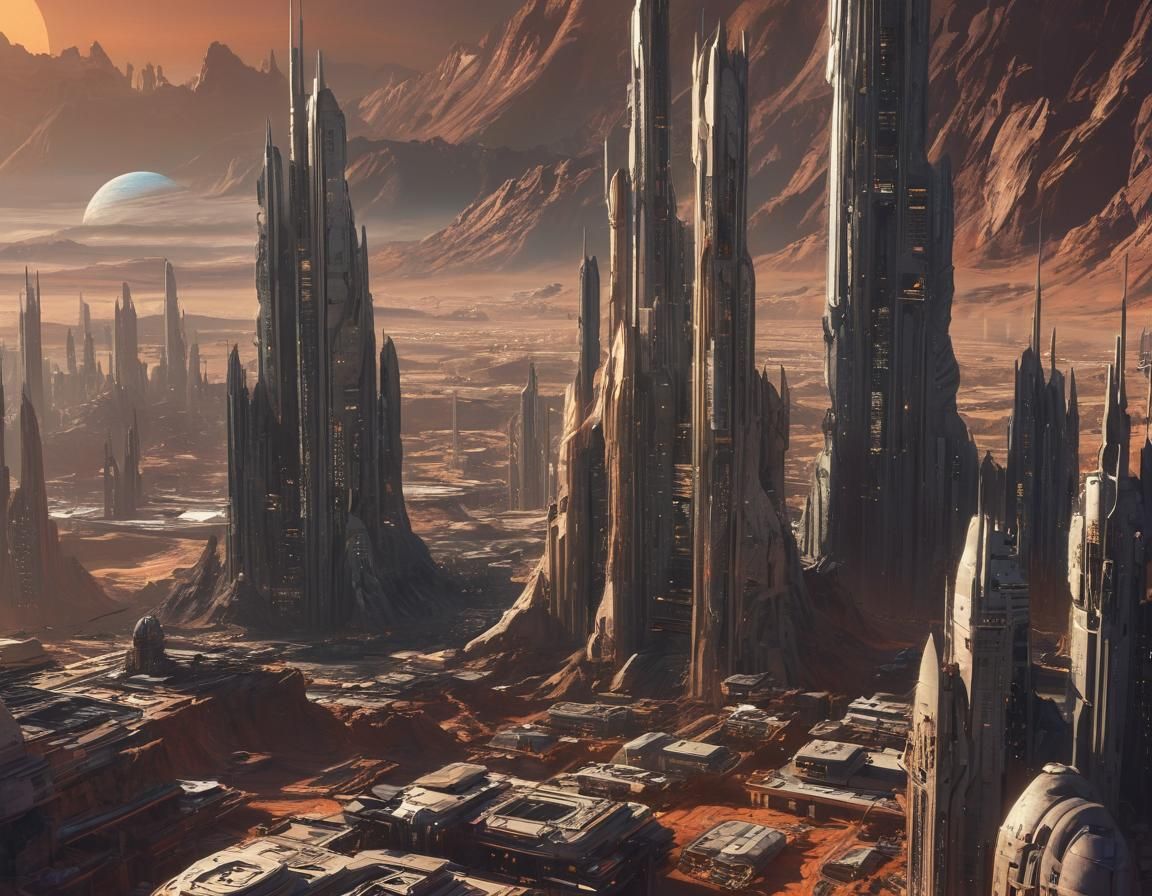 Futuristic Moon Cities with Skyscrapers in Sci-Fi Style