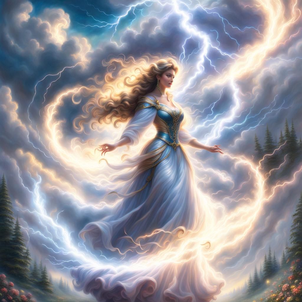 Ethereal Lightning Woman in Thundercloud