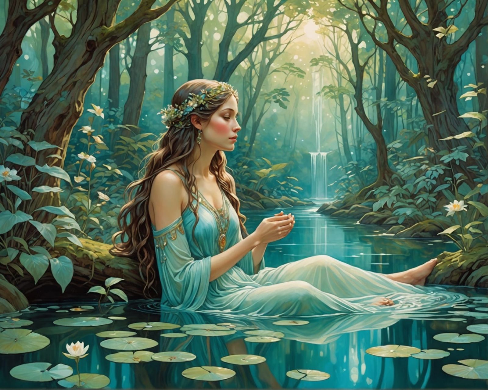 Lemurian Healing Waters in Art Nouveau Style