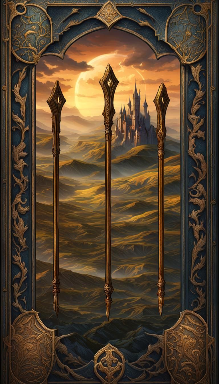 Four of Wands Tarot Card in Medieval Style